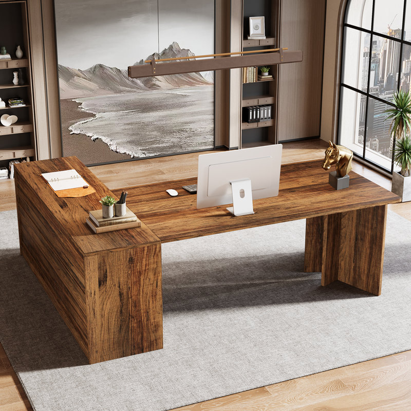 Gracie Oaks 70.9 Inch L Shaped Executive Desk Large Office Desk with Storage Cabinet Wayfair
